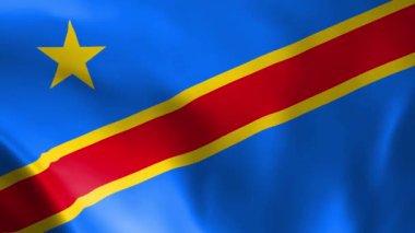 Demokratik Kongo Cumhuriyeti bayrağı rüzgarda savruluyor. Ayrıntılı kumaş dokusu. Kusursuz döngülü animasyon.