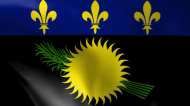 Guadeloupe bayrağı rüzgarda uçuşuyor. Ayrıntılı kumaş dokusu. Kusursuz döngülü animasyon.