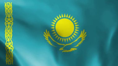 Rüzgarda savrulan Kazakistan bayrağı. Ayrıntılı kumaş dokusu. Kusursuz döngülü animasyon.