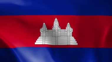 Kamboçya bayrağı rüzgarda savruluyor. Ayrıntılı kumaş dokusu. Kusursuz döngülü animasyon.