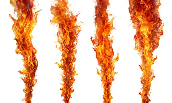 Şenlik ateşi, beyaz arka planda alevler. Güçlü ısı ve ateş kavramı.