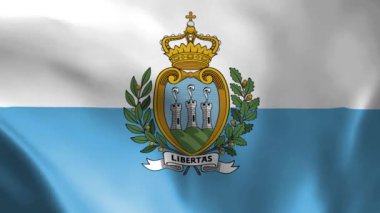 San Marino bayrağı rüzgarda uçuşuyor. Ayrıntılı kumaş dokusu. Kusursuz döngülü animasyon.