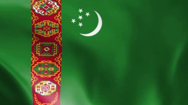 Rüzgarda uçuşan Türkmenistan bayrağı. Ayrıntılı kumaş dokusu. Kusursuz döngülü animasyon.