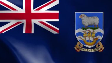 Falkland Adaları bayrağı rüzgarda uçuşuyor. Ayrıntılı kumaş dokusu. Kusursuz döngülü animasyon.