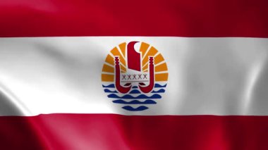 Fransız Polinezyası bayrağı rüzgarda savruluyor. Ayrıntılı kumaş dokusu. Kusursuz döngülü animasyon.