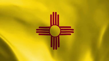 New Mexico bayrağı rüzgarda savruluyor. Ayrıntılı kumaş dokusu. Kusursuz döngülü animasyon.