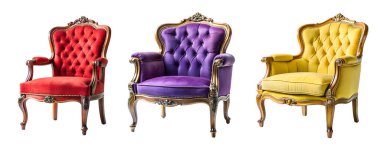 İzole edilmiş beyaz bir arka planda klasik lüks koltuklar. Güzel ve eski mobilya kavramı.