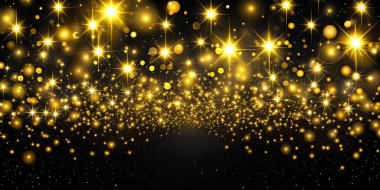 Yıldızlar gibi siyah arka planda altın ışıklar. Neşeli bir gece gökyüzü konsepti.