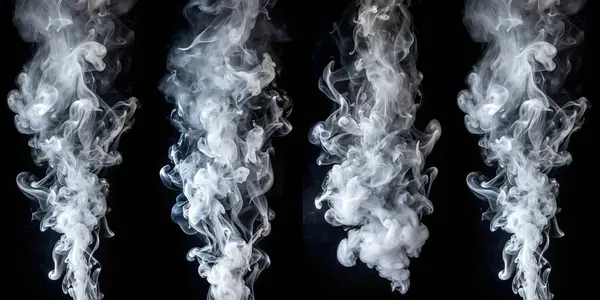 Siyah arka planda izole edilmiş soyut hareket eden duman. Üst üste dizayn için sigara dumanı.