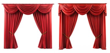 Tiyatro perdesi ayarlandı. Beyaz üzerine kırmızı yatay örtü. Tiyatro dekorasyonu kavramı.