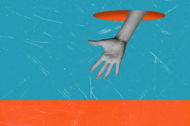 Yardım eden bir elin modern sanat kolajı, uzanan bir elin. Yardım Eli Konsepti.