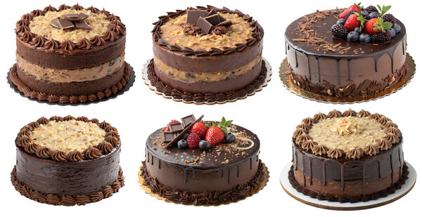 Conjunto Pasteles Chocolate Sobre Fondo Blanco Concepto Comida Deliciosa Dulce — Foto de Stock