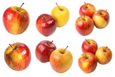 Beyaz arka planda kırmızı elmalar. Lezzetli ve sağlıklı yemek kavramı..