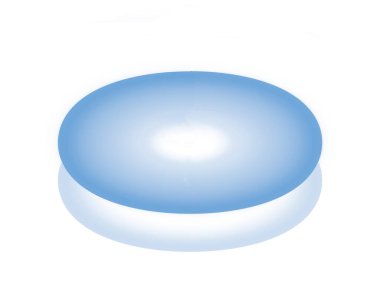 3 boyutlu daire şeklinde, ortasında delik olan çift katlı donut, beyaz arka planda gradyan mavisi. Disk optiği. yüksek açı görünümü, boşluk kopyala