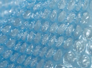 Mavi baloncuk ambalajı yan, tam çerçeve, makro
