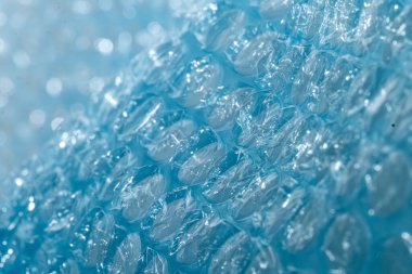 Mavi baloncuk ambalajı yan, tam çerçeve, makro