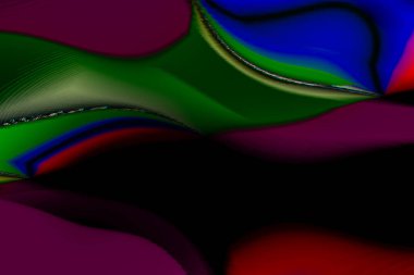 Soyut akışkan dalga arka planı şekillendirir. Üç boyutlu resim, dalgalı. Yeşil, mavi, siyah arka planda kırmızı şarap. uçan halı, kopyalama alanı