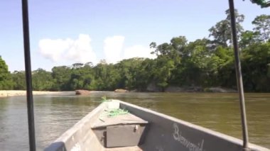 Amazon nehrinde bir kanoyla yelken açmak.