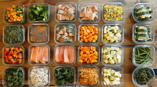 Προετοιμασία Γεύματος Για Μια Εβδομάδα Έντονης Κατάρτισης Ποικιλία Θρεπτικών Μερίδων Εικόνα Αρχείου