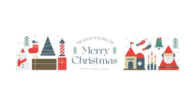 Merry Christmas and Happy New Year banner template with modern flat geometric style design clipart