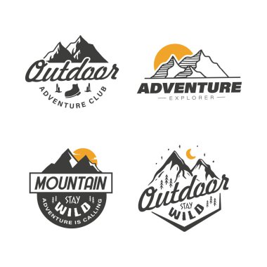 Dağ ve açık hava macera simgesi logo vektör tasarım şablonu kümesi