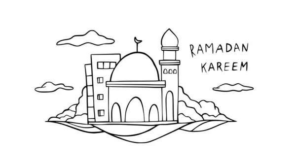 Ramadan Kareem Crianças Doodle Ilustração Com Fundo Vetor Mesquita Islâmica —  Vetores de Stock