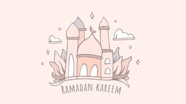 Ramadán Kareem Ilustración Con Linda Plantilla Fondo Mezquita Dibujos Animados — Vector de stock