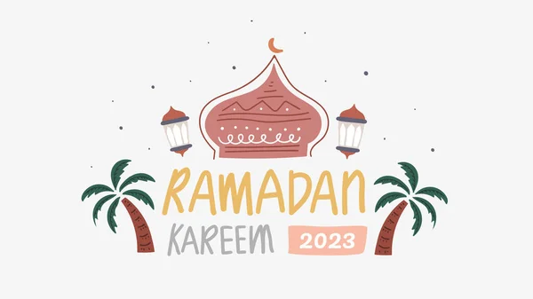 Ramadan Kareem Vetor Ilustração Fundo Com Elemento Islâmico Desenhado Mão —  Vetores de Stock