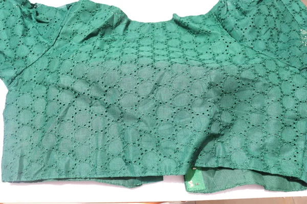 Damska Bluzka Green Colour Casual Pure Cotton Readymade Odizolowana Białym — Zdjęcie stockowe