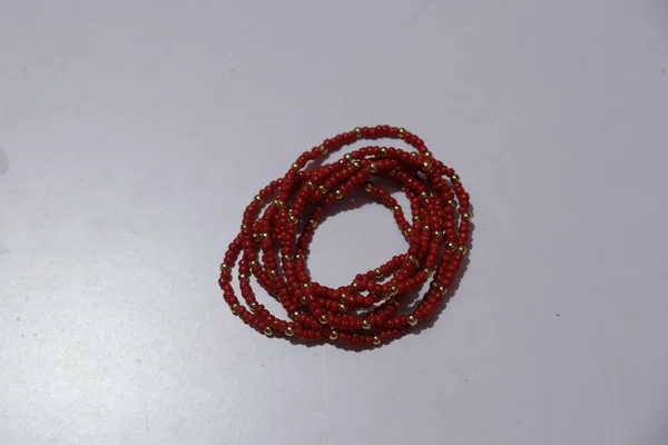 Ethnische Perlenkette Traditioneller Roter Farbe Für Frauen — Stockfoto