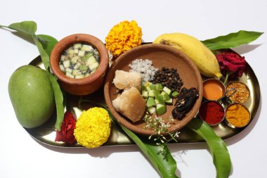 Ugadi Telugu Yeni Yıl ve hrula Pachadi.