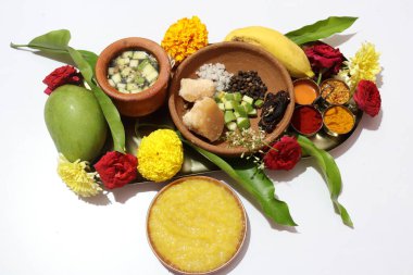 Ugadi Telugu Yeni Yıl ve hrula Pachadi.