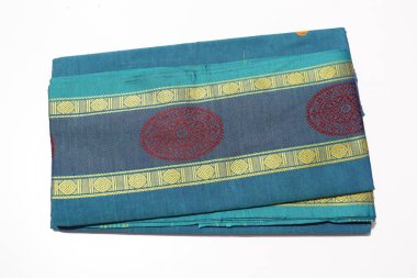 Kadın Mavi El Yapımı Sari Beyaz Arkaplanda İzole Edildi