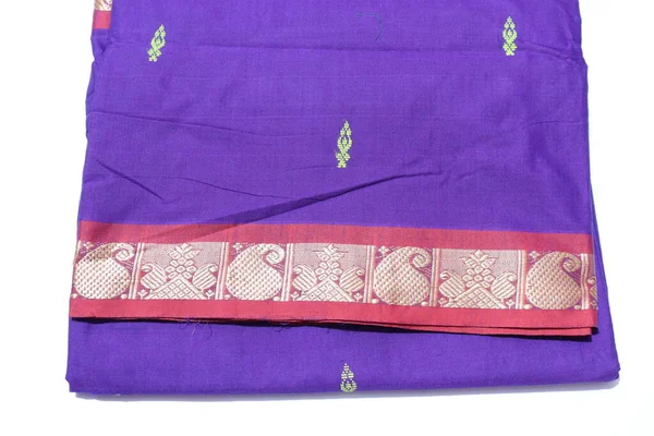 stock image Purple Traditional Saree Isolated on White Background