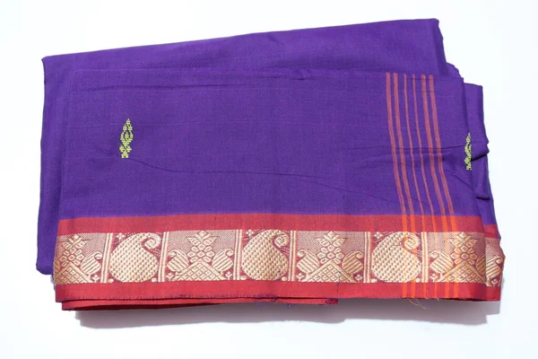 stock image Purple Traditional Saree Isolated on White Background