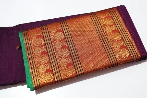Female Purple Handmade Work Saree Isolated White Background — Stock Photo, Image