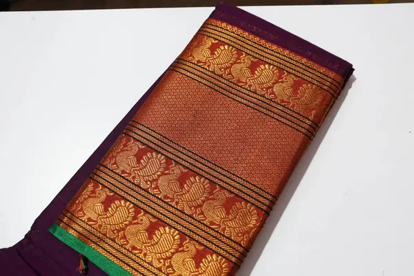 Female Purple Handmade Work Saree Isolated White Background — Stock Photo, Image