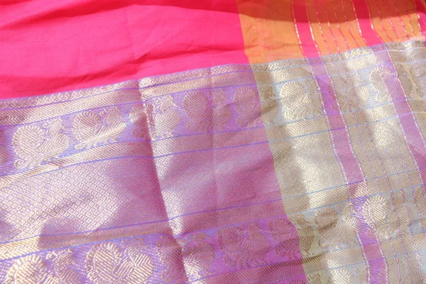 Traditional Female Pink Colour Handmade Work Saree Isolated White Background — Stock Photo, Image