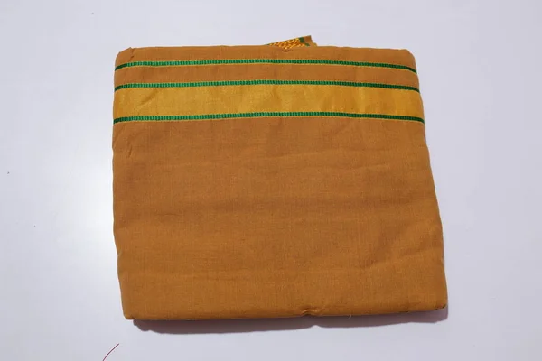 Traditional female Orange Colour Handmade Work Saree Isolated on White Background