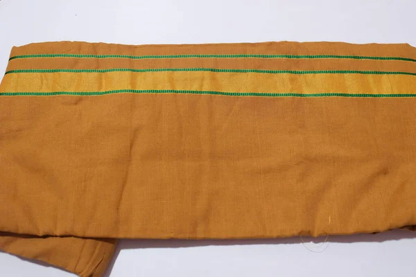 Traditional Female Orange Colour Handmade Work Saree Isolated White Background — Stock Photo, Image
