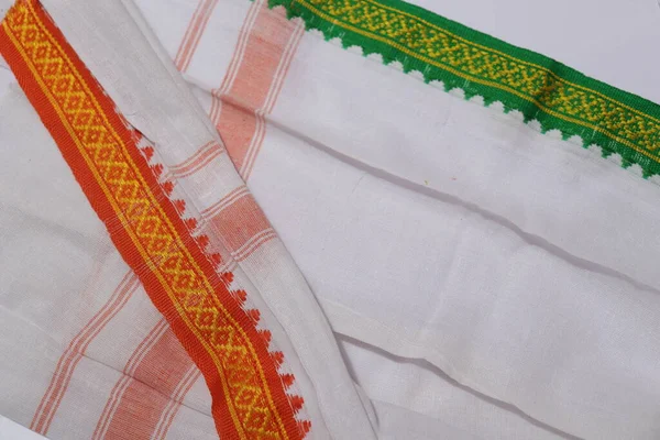 Traditional female Handmade Work Saree Isolated on White Background