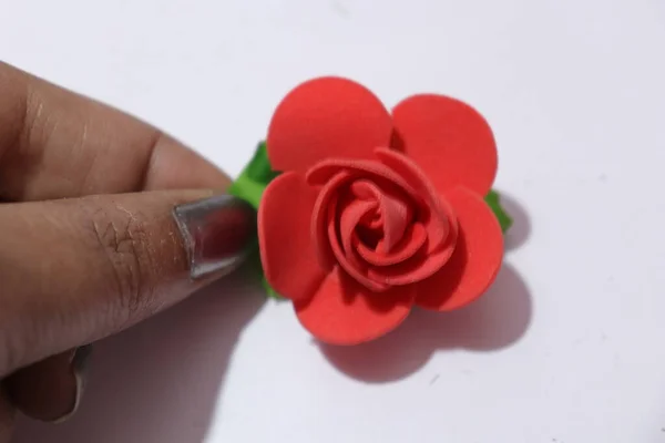 Rosa Artificiale Fiore Decorazione Domestica Isolato Sfondo Bianco — Foto Stock