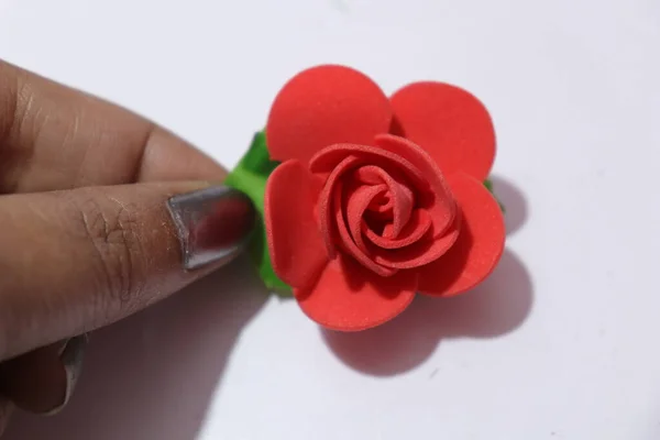 Rosa Artificiale Fiore Decorazione Domestica Isolato Sfondo Bianco — Foto Stock