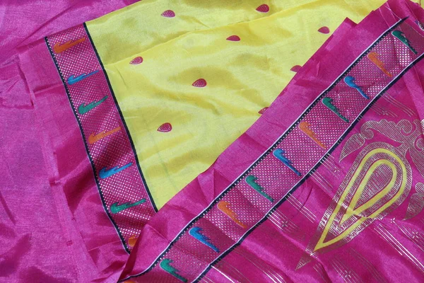 Traditionella Kvinnliga Lila Färg Handgjorda Arbete Saree Isolerad Vit Bakgrund — Stockfoto