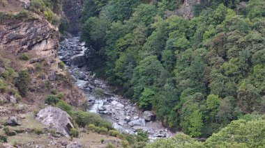 Himalaya dağlarının sisli güzel manzaralı akıntısı