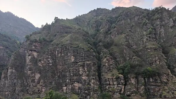 Himalaya dağlarının seyrek bitki örtüsüyle güzel manzarası 