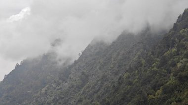 Himalaya dağlarının sisli güzel manzarası