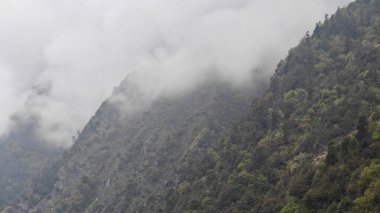 Himalaya dağlarının sisli güzel manzarası