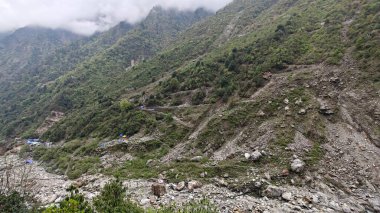 Yeşil bitki örtüsüyle Himalaya dağlarının güzel manzarası