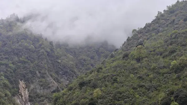 Himalaya dağlarının sisli güzel manzarası